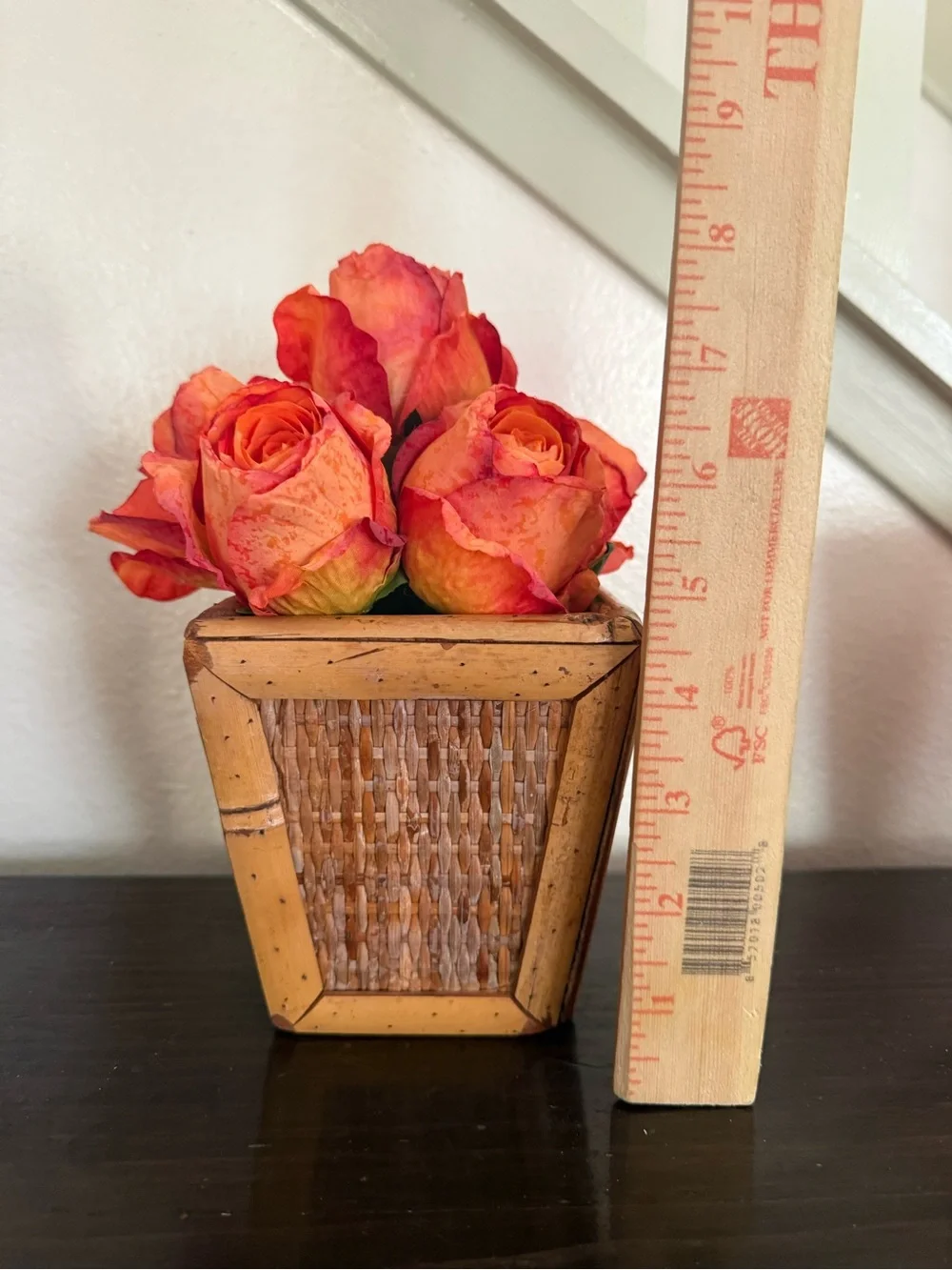 Vibrant Orange Rose Bouquet in Woven Planter